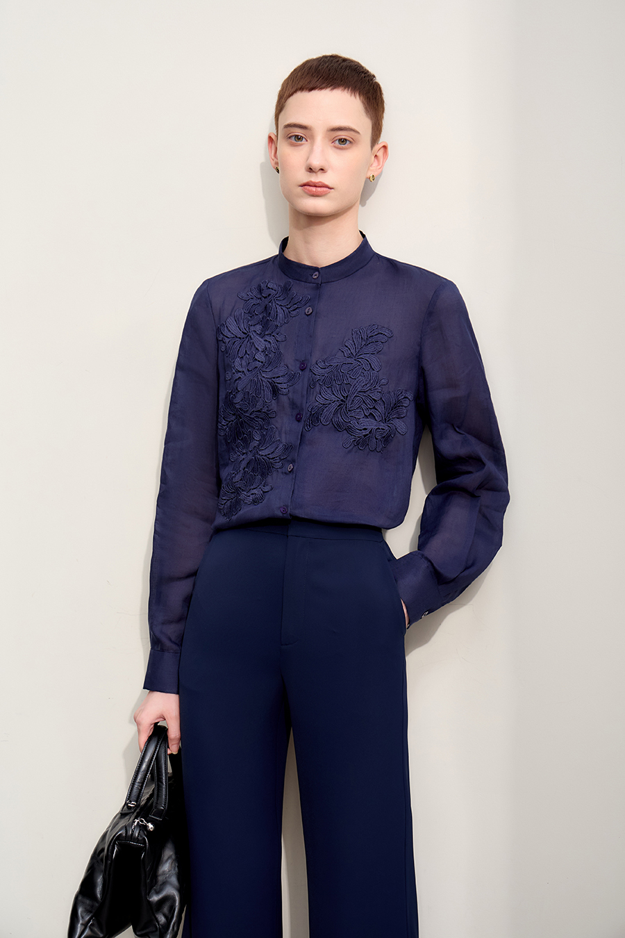 Lace Applique Ramie Shirt | AMII-AMII.com