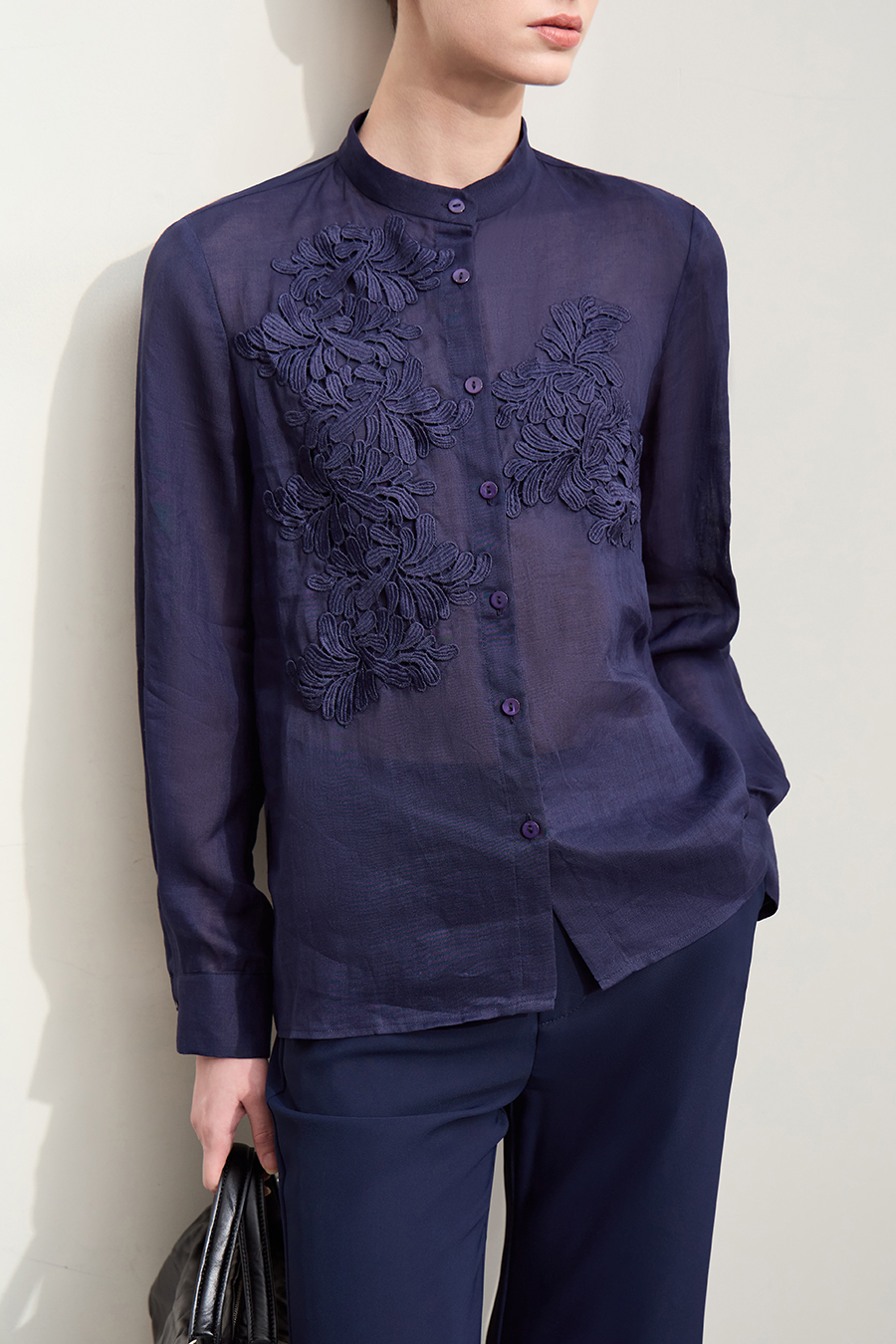 Lace Applique Ramie Shirt | AMII-AMII.com