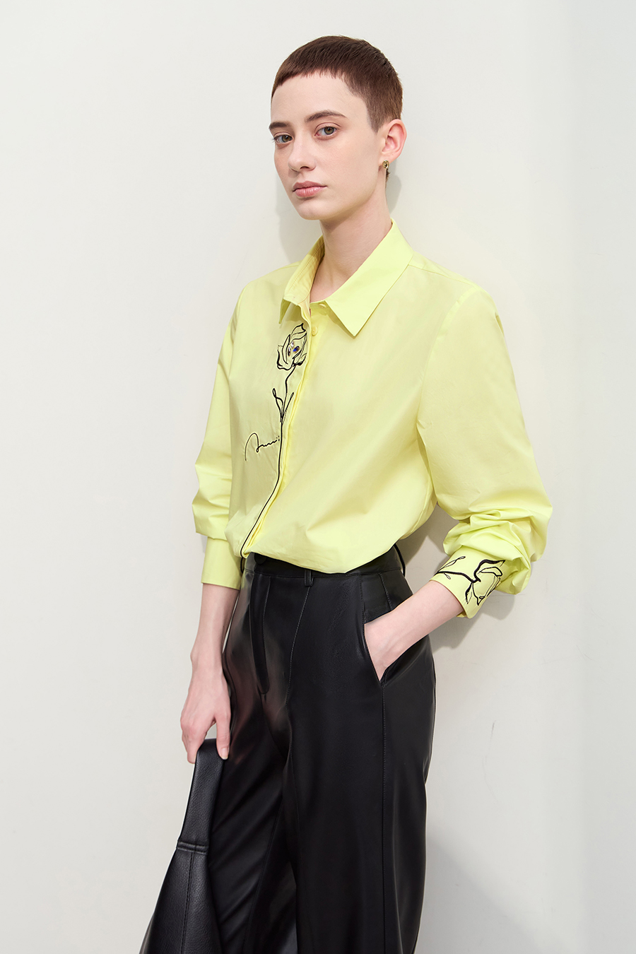 Rhinestone Embroidery All - Cotton Shirt|AMII-AMII.com