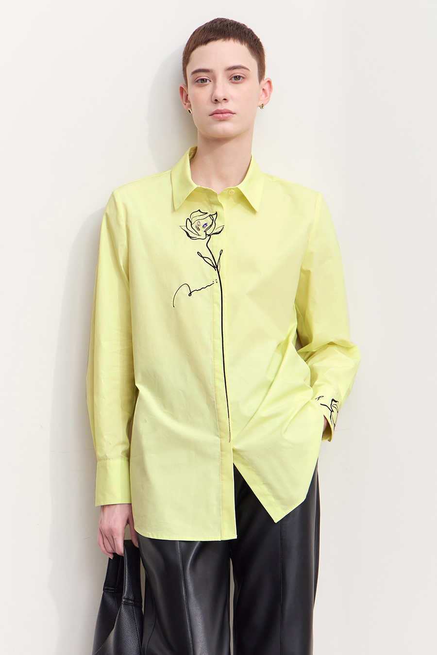 Rhinestone Embroidery All - Cotton Shirt|AMII-AMII.com