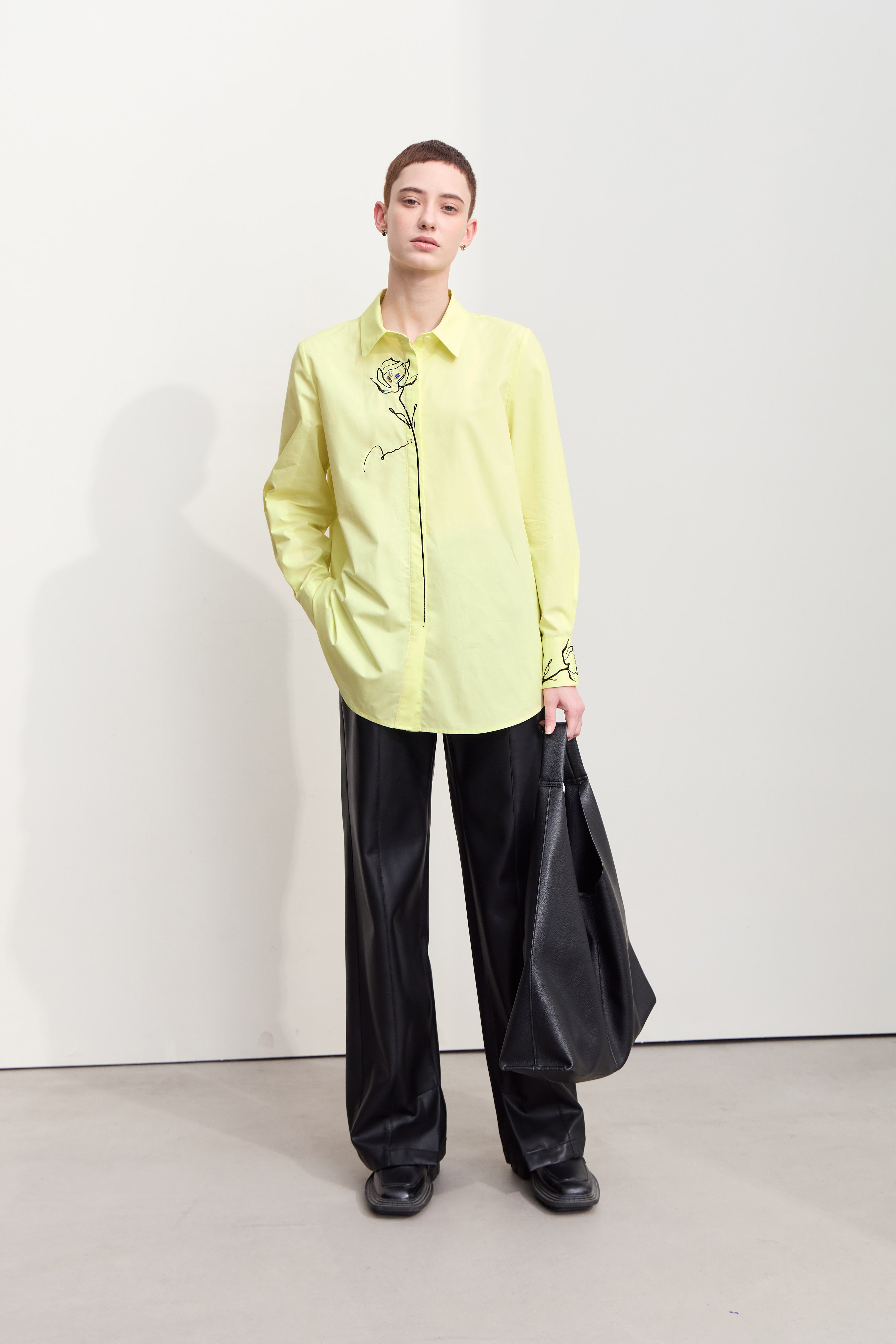 Rhinestone Embroidery All - Cotton Shirt|AMII-AMII.com