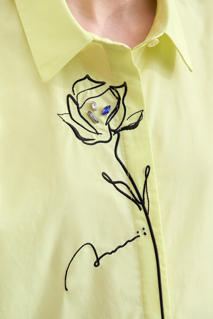 Rhinestone Embroidery All - Cotton Shirt|AMII-AMII.com