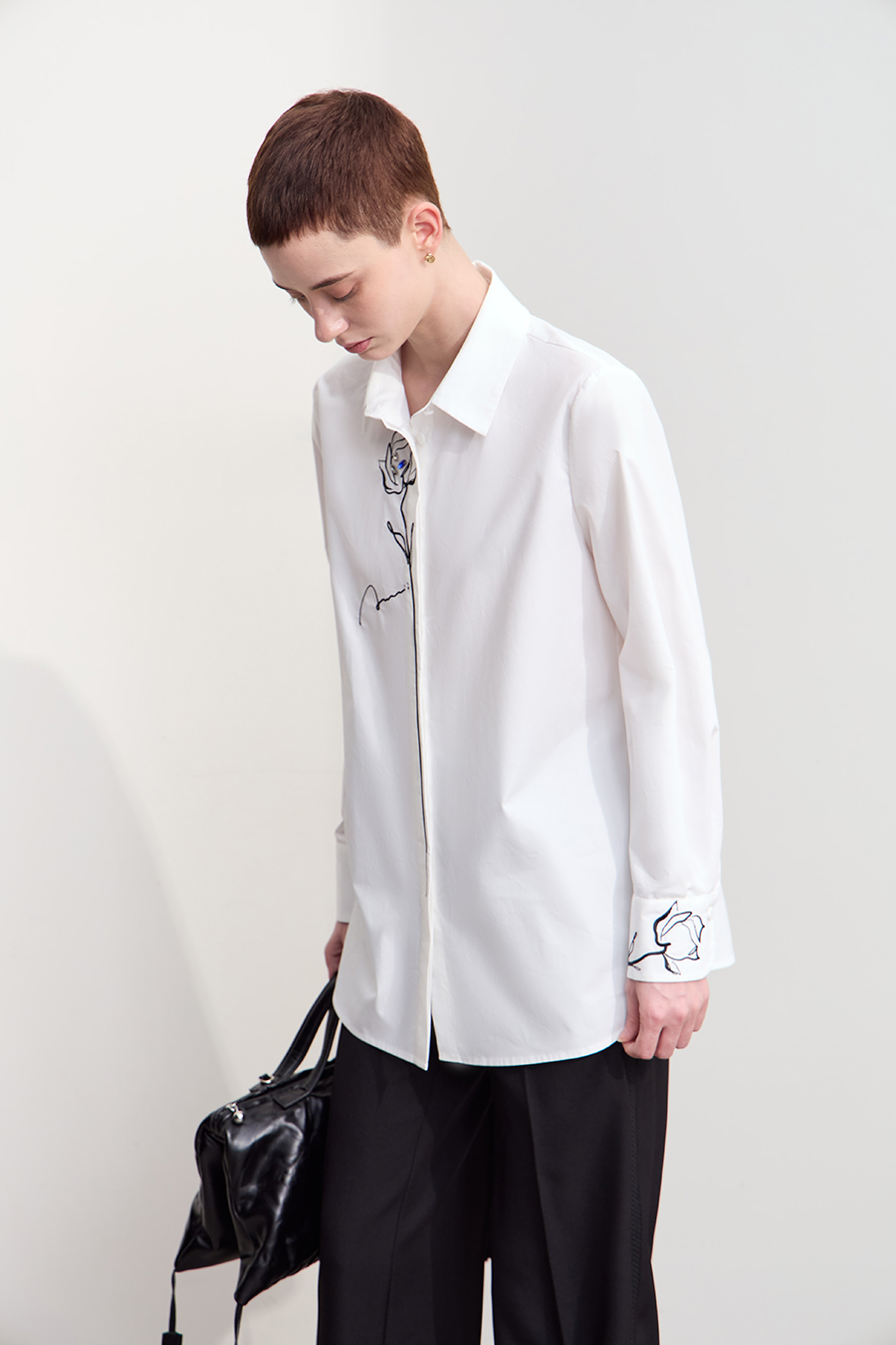 Rhinestone Embroidery All - Cotton Shirt|AMII-AMII.com