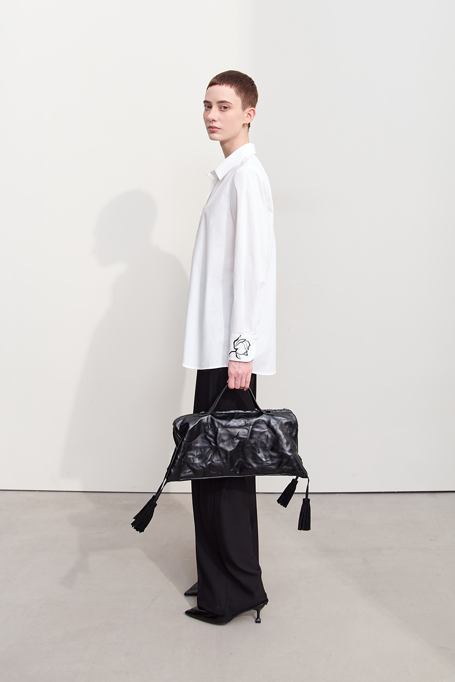 Rhinestone Embroidery All - Cotton Shirt|AMII-AMII.com