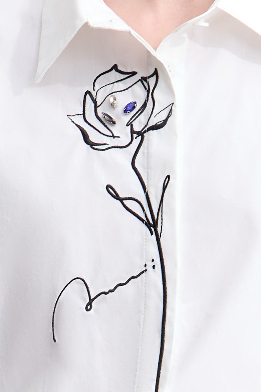 Rhinestone Embroidery All - Cotton Shirt|AMII-AMII.com