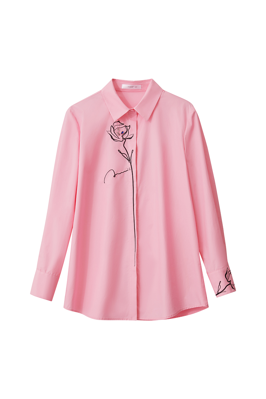 Rhinestone Embroidery All - Cotton Shirt|AMII-AMII.com