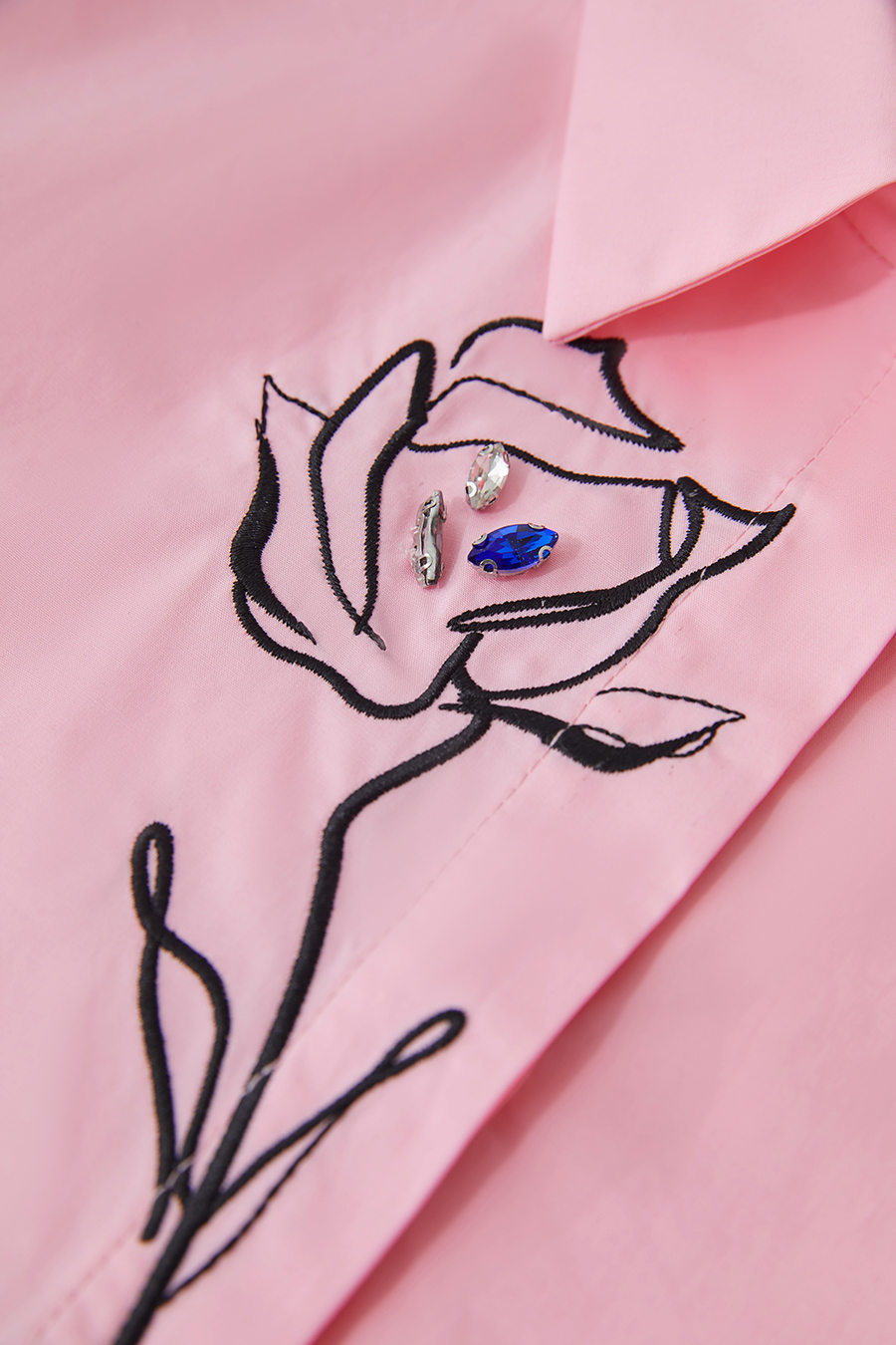 Rhinestone Embroidery All - Cotton Shirt|AMII-AMII.com