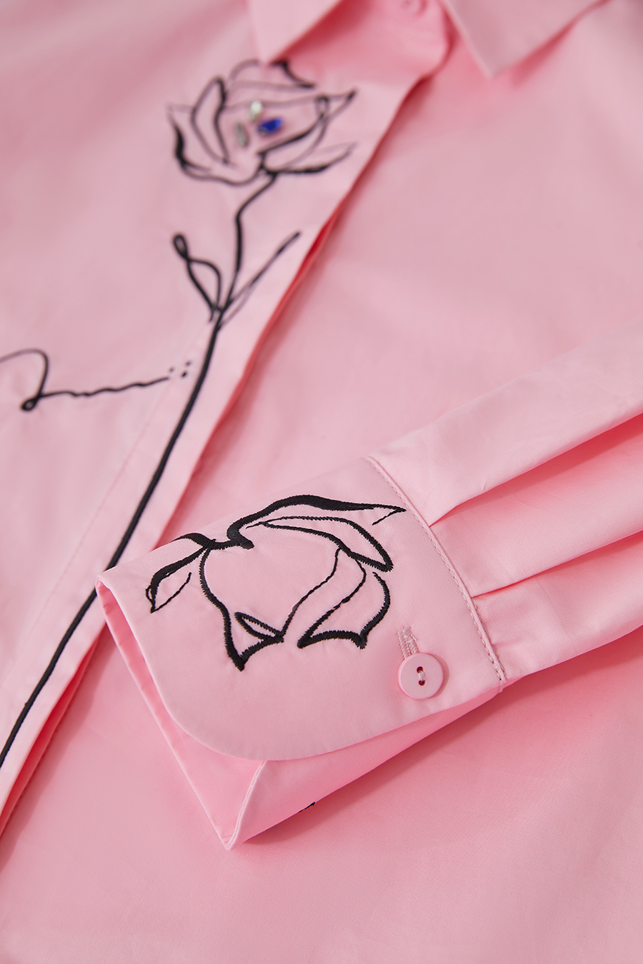 Rhinestone Embroidery All - Cotton Shirt|AMII-AMII.com