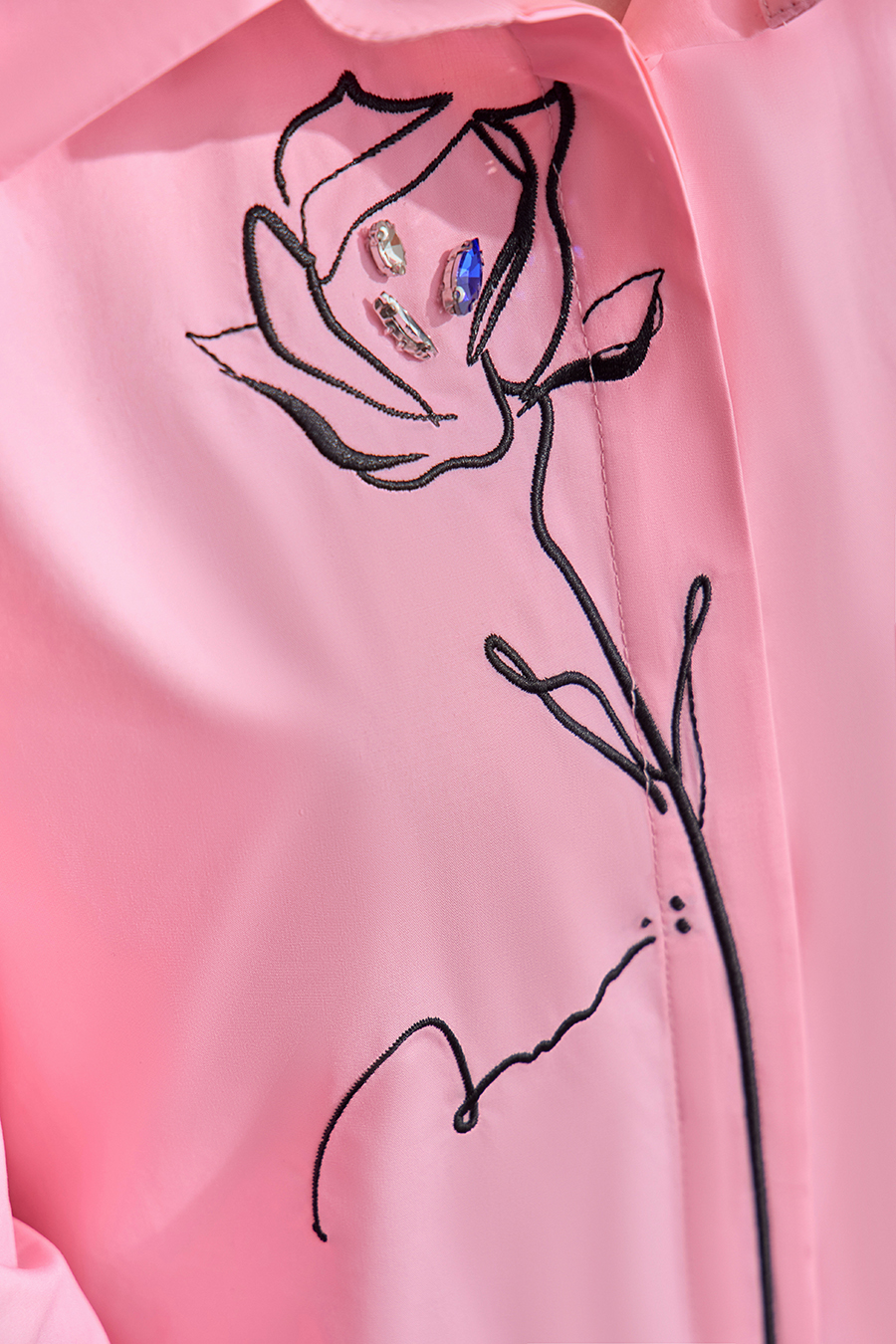 Rhinestone Embroidery All - Cotton Shirt|AMII-AMII.com