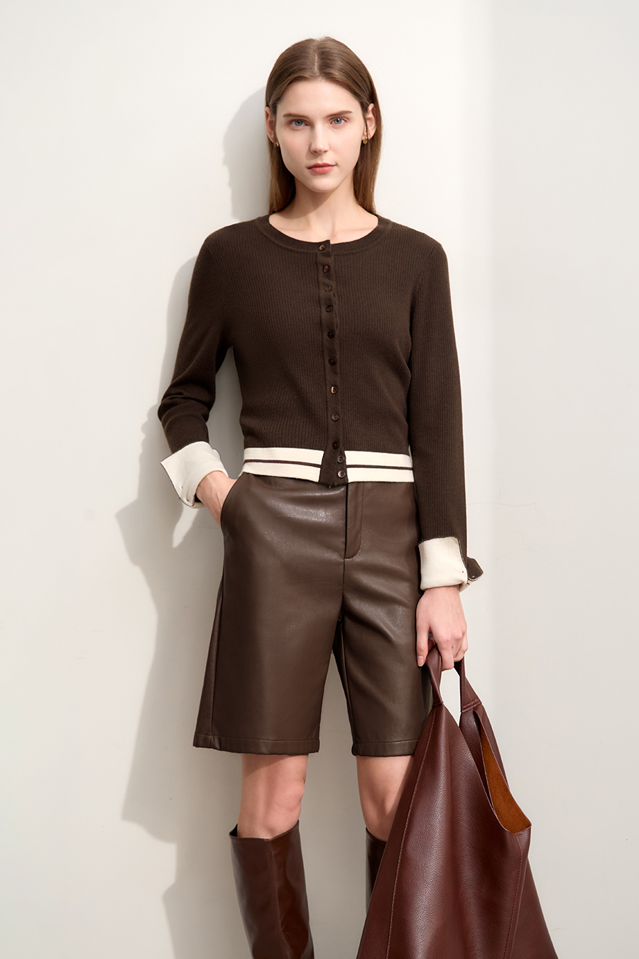 Crew Neck Short Knit Cardigan|AMII-AMII.com