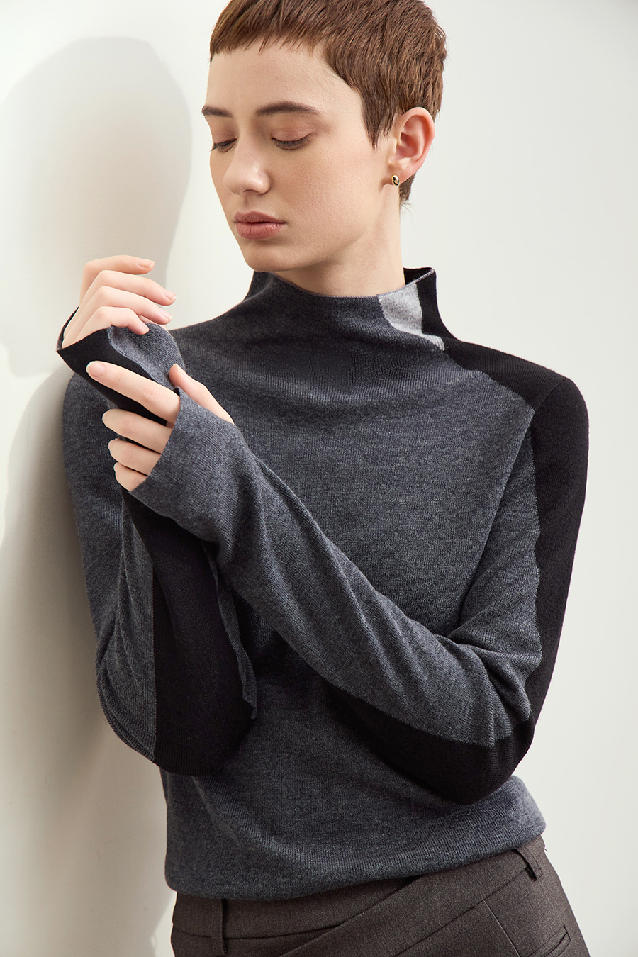 Turtleneck Color Block Sweater|AMII-AMII.com