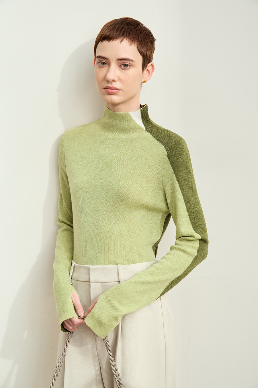 Turtleneck Color Block Sweater|AMII-AMII.com