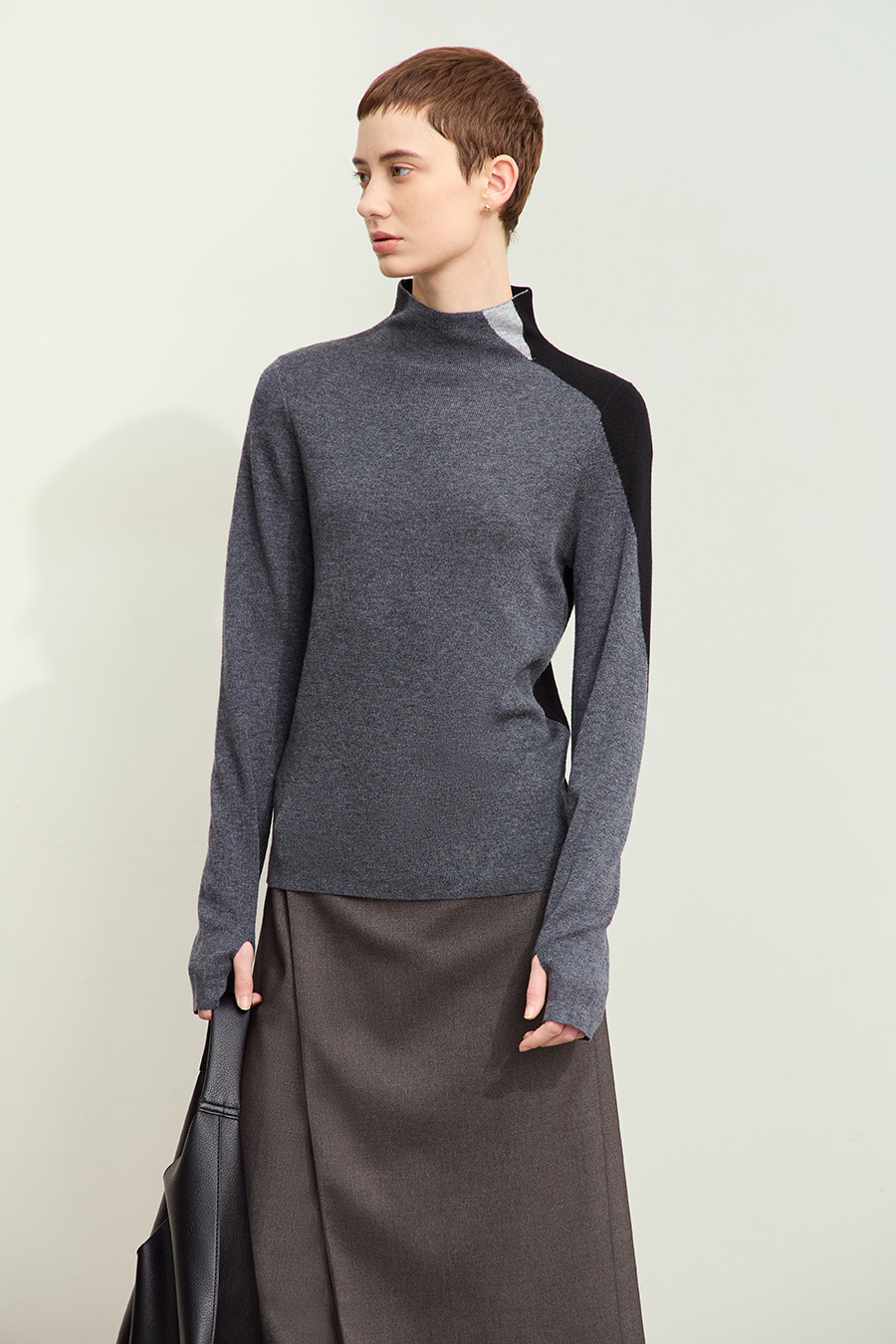 Turtleneck Color Block Sweater|AMII-AMII.com