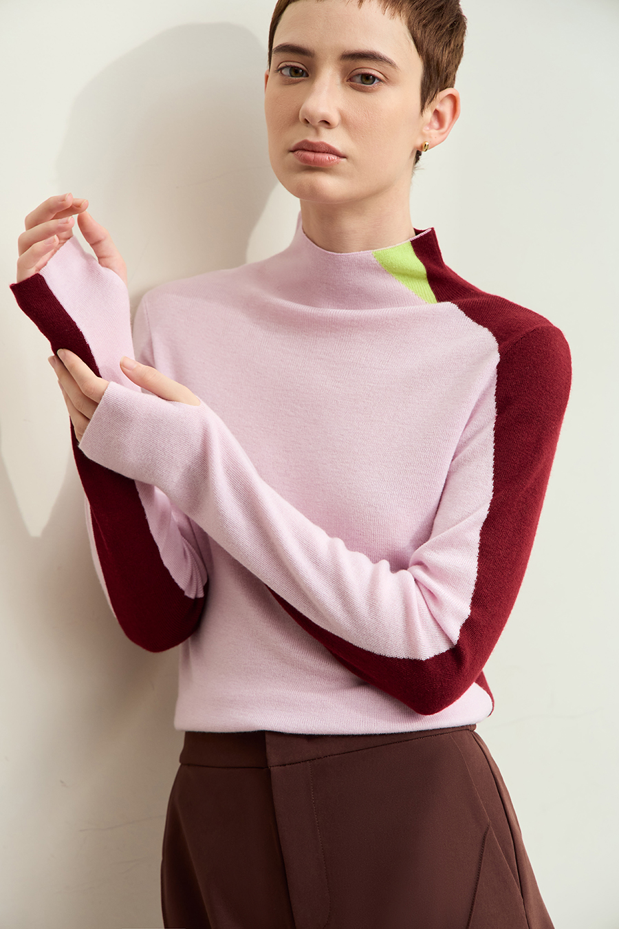 Turtleneck Color Block Sweater|AMII-AMII.com