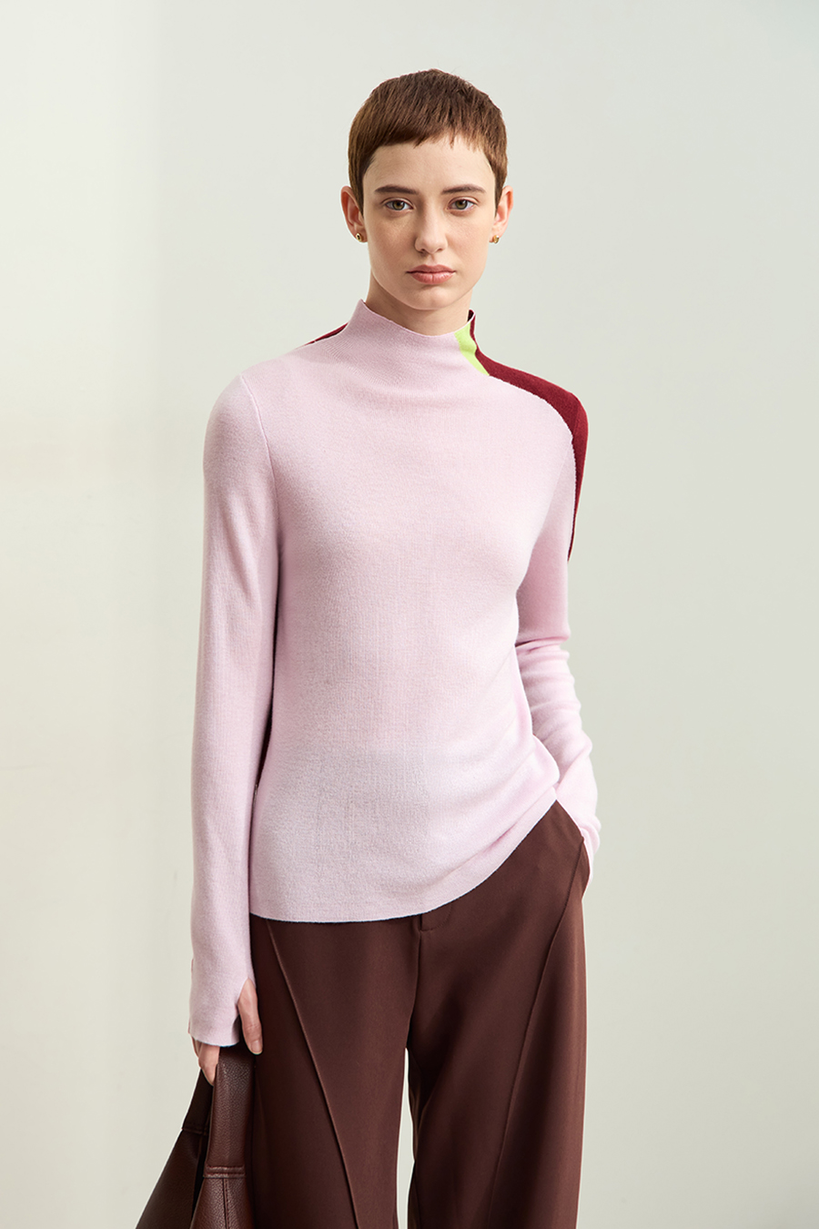 Turtleneck Color Block Sweater|AMII-AMII.com