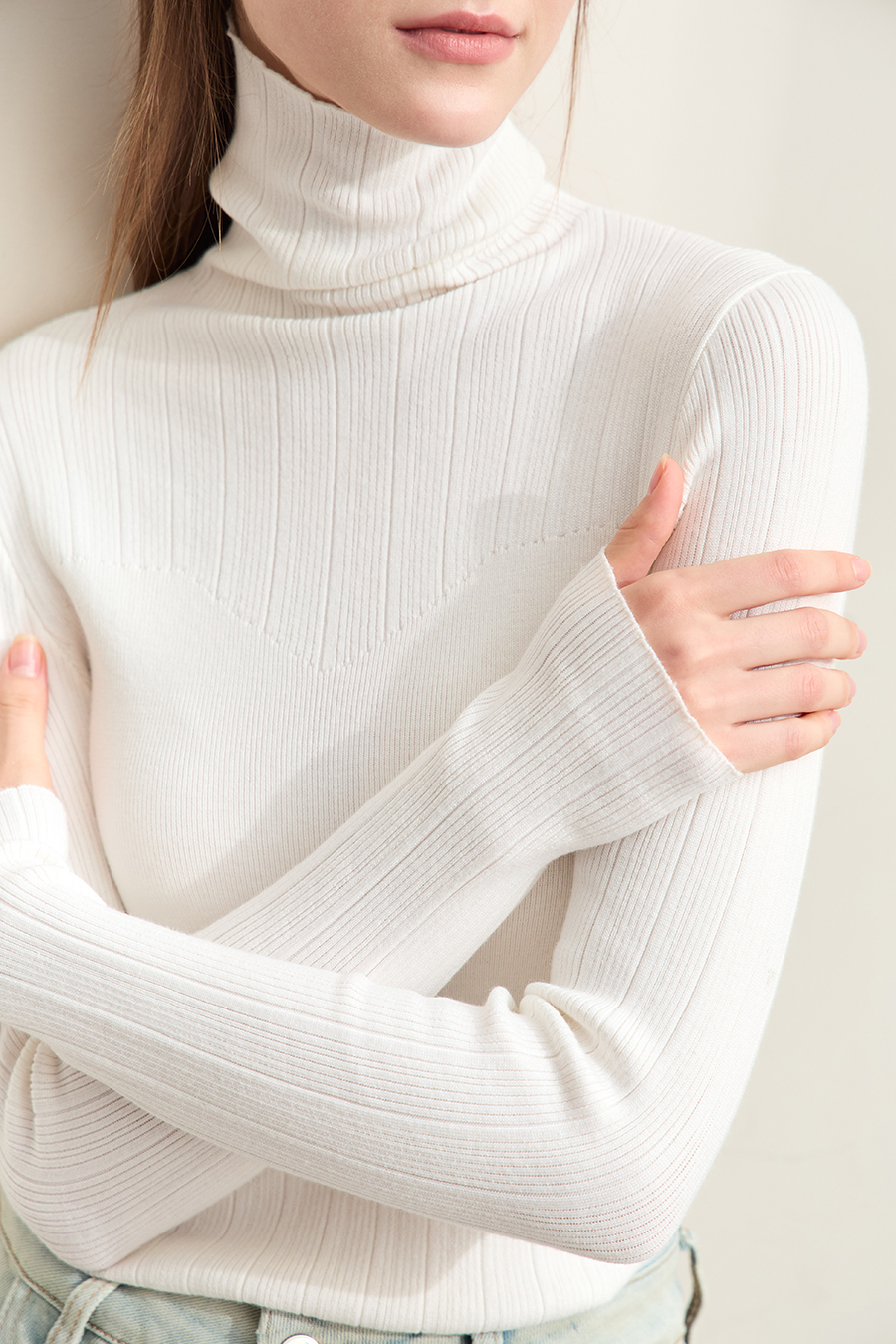 Textured Spliced High Neck Sweater|AMII-AMII.com