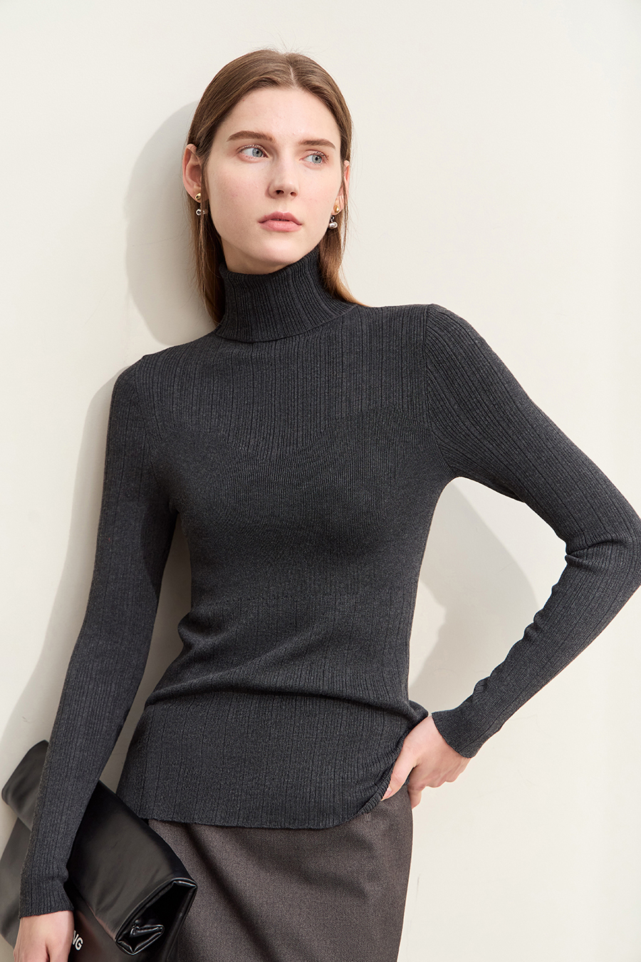 Textured Spliced High Neck Sweater|AMII-AMII.com
