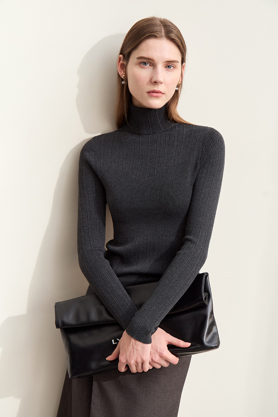 Textured Spliced High Neck Sweater|AMII-AMII.com