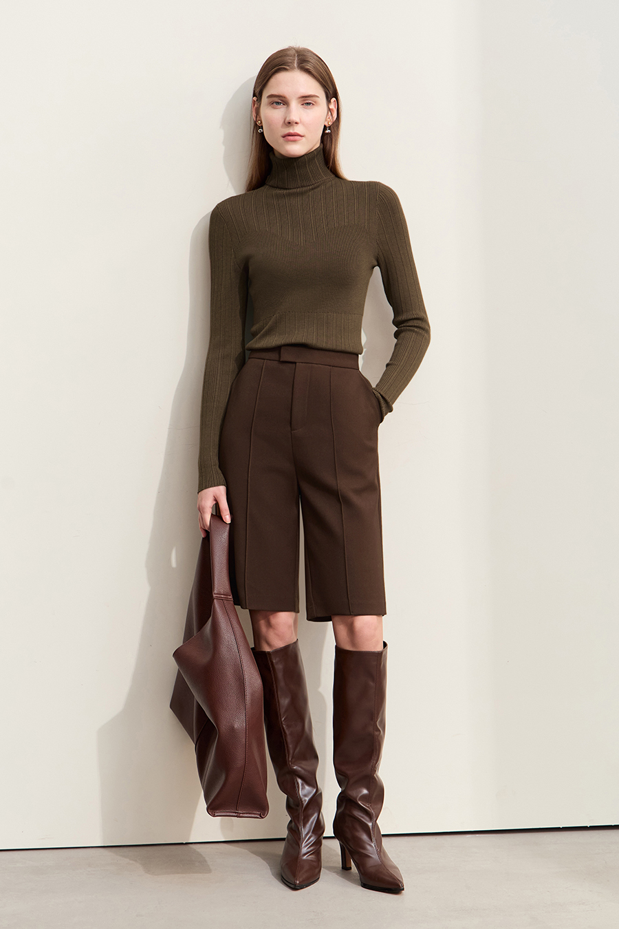 Textured Spliced High Neck Sweater|AMII-AMII.com