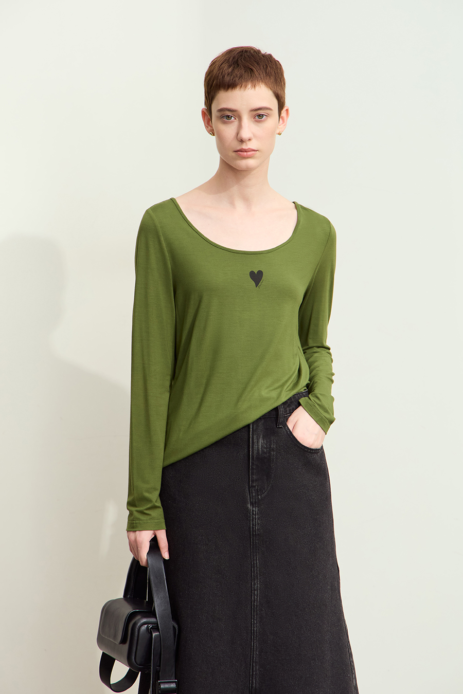 Crew Neck Heart Print T-shirt