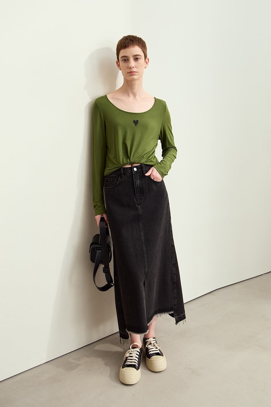 Crew Neck Heart Print T-shirt