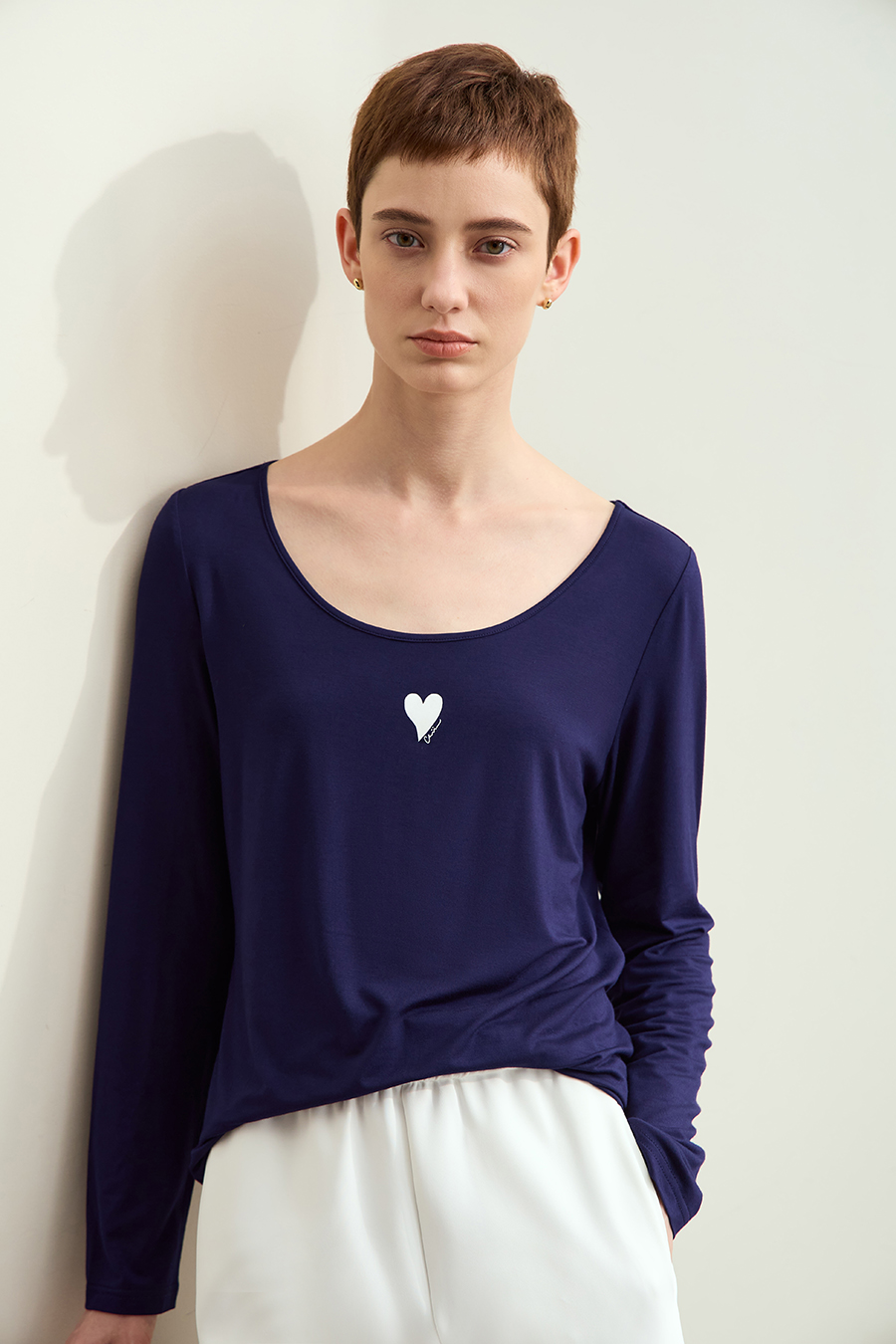 Crew Neck Heart Print T-shirt