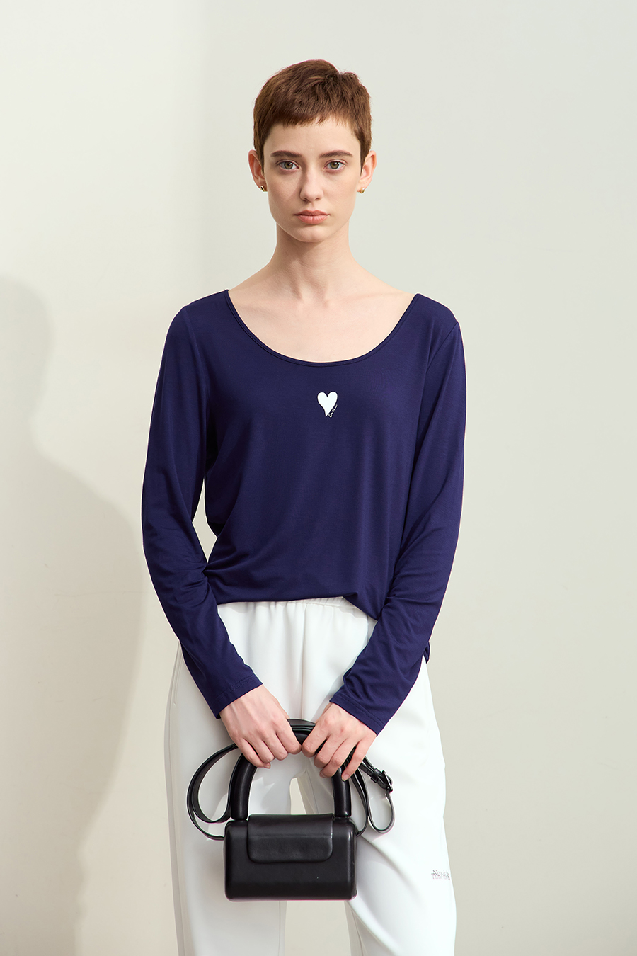 Crew Neck Heart Print T-shirt