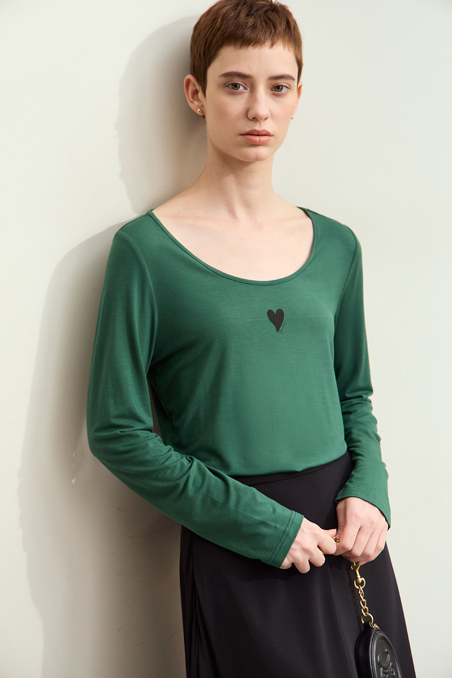 Crew Neck Heart Print T-shirt