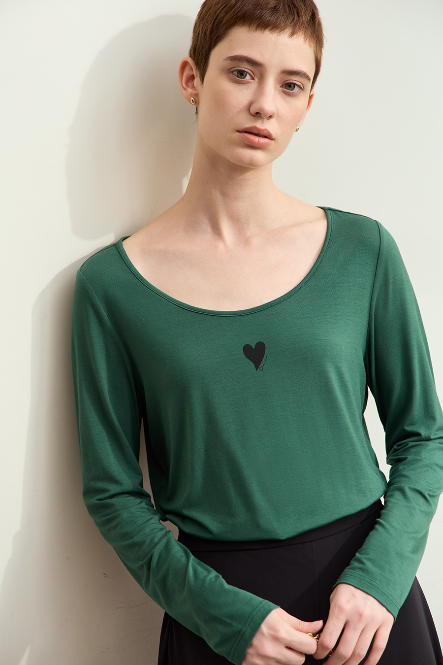 Crew Neck Heart Print T-shirt