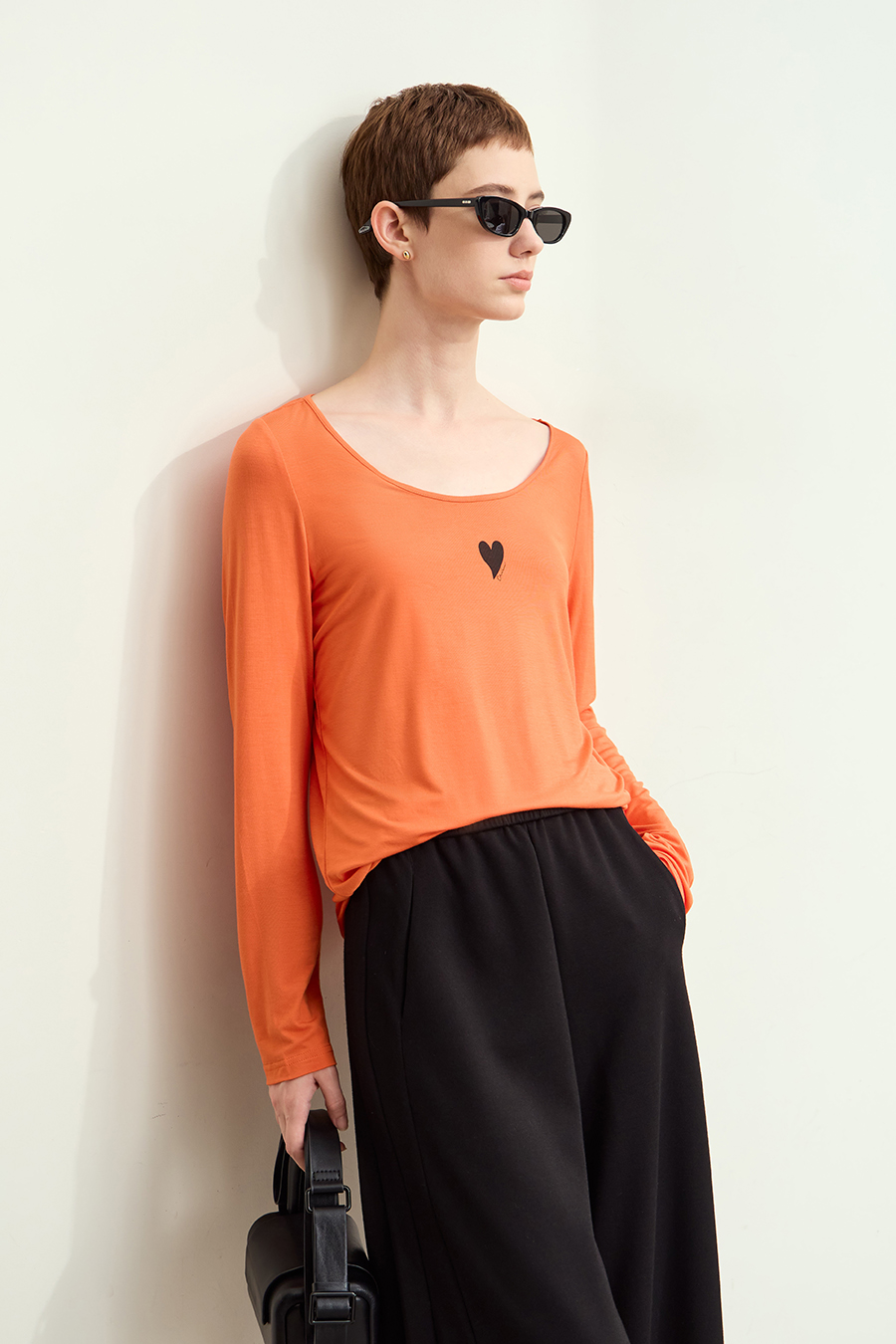 Crew Neck Heart Print T-shirt