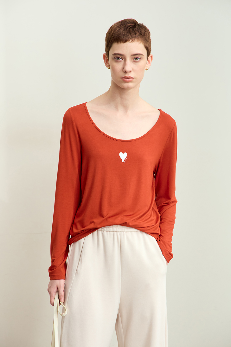 Crew Neck Heart Print T-shirt