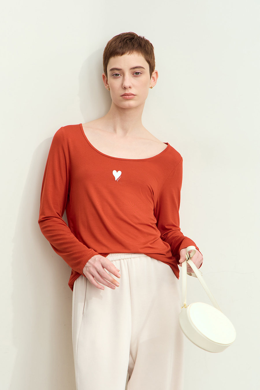 Crew Neck Heart Print T-shirt