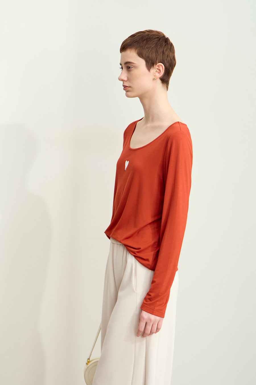 Crew Neck Heart Print T-shirt