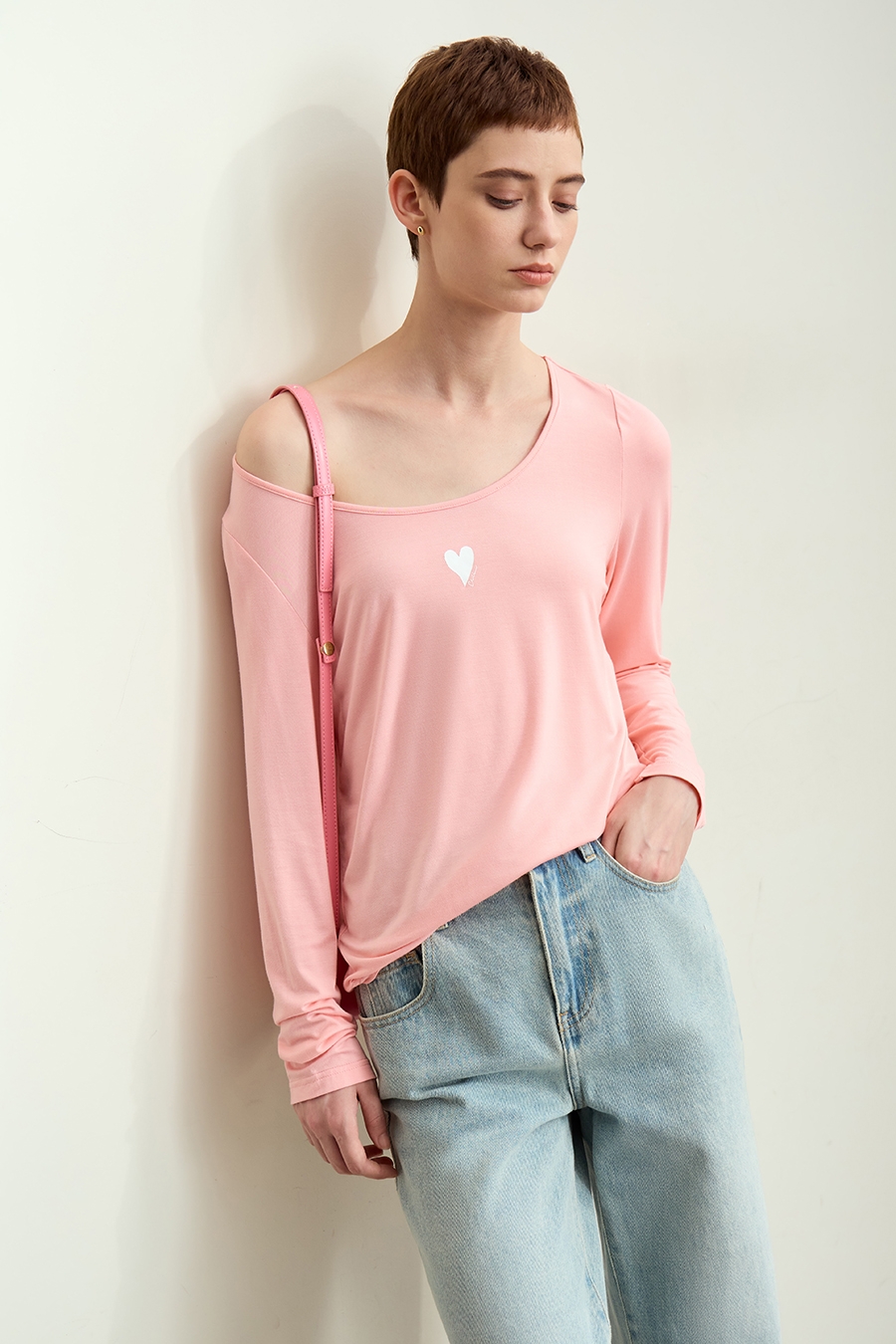 Crew Neck Heart Print T-shirt