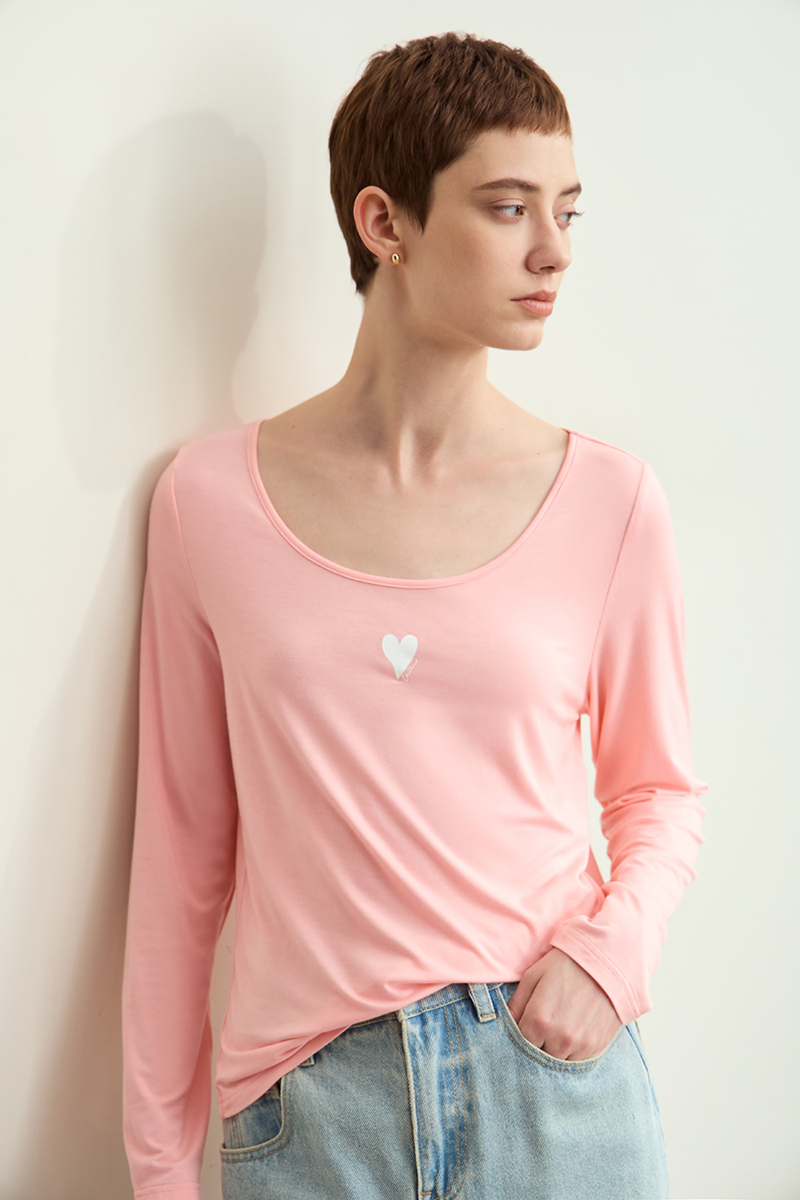 Crew Neck Heart Print T-shirt