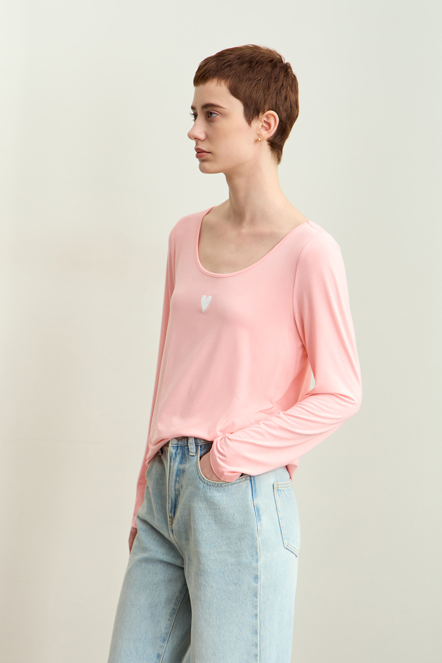 Crew Neck Heart Print T-shirt