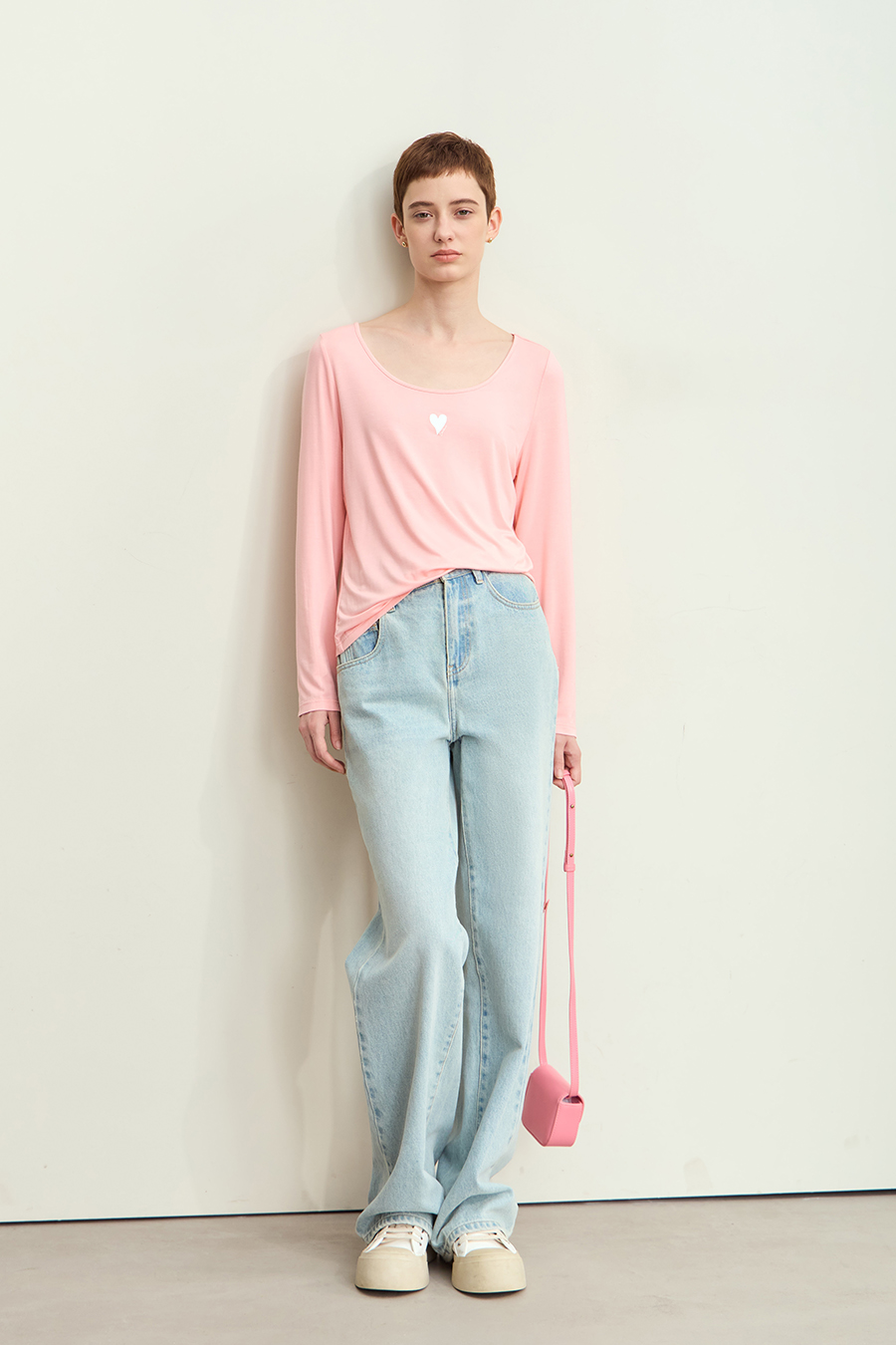 Crew Neck Heart Print T-shirt