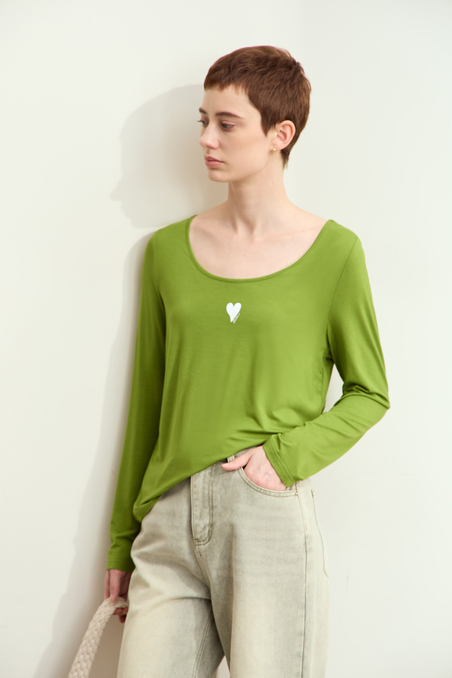 Crew Neck Heart Print T-shirt