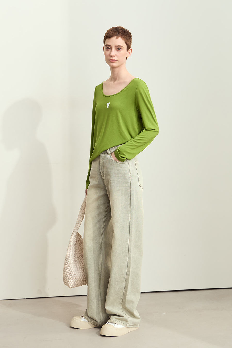 Crew Neck Heart Print T-shirt