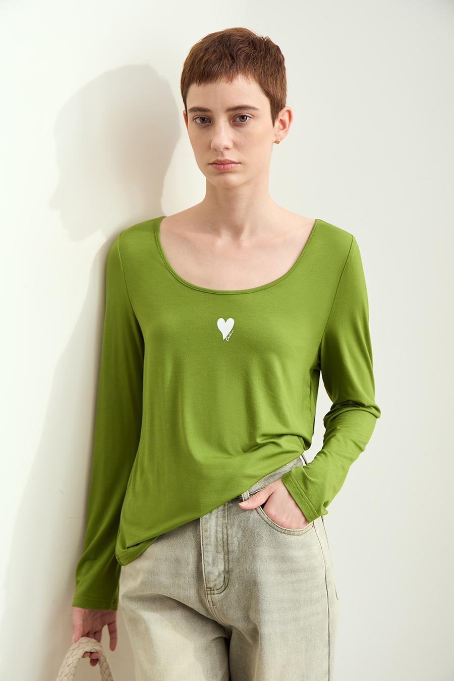 Crew Neck Heart Print T-shirt