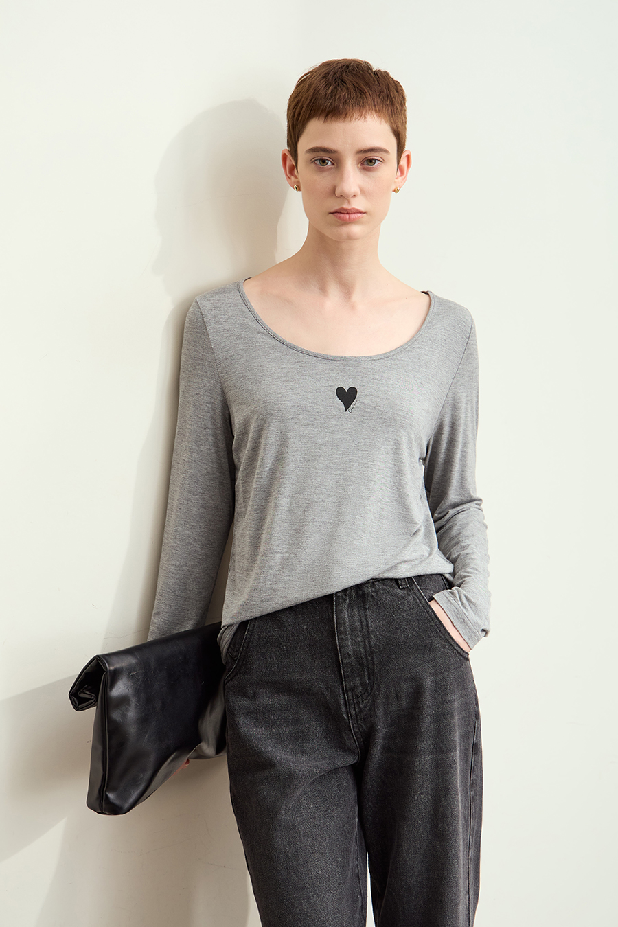 Crew Neck Heart Print T-shirt