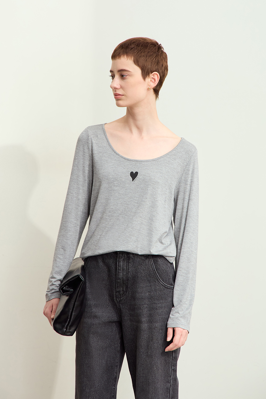 Crew Neck Heart Print T-shirt