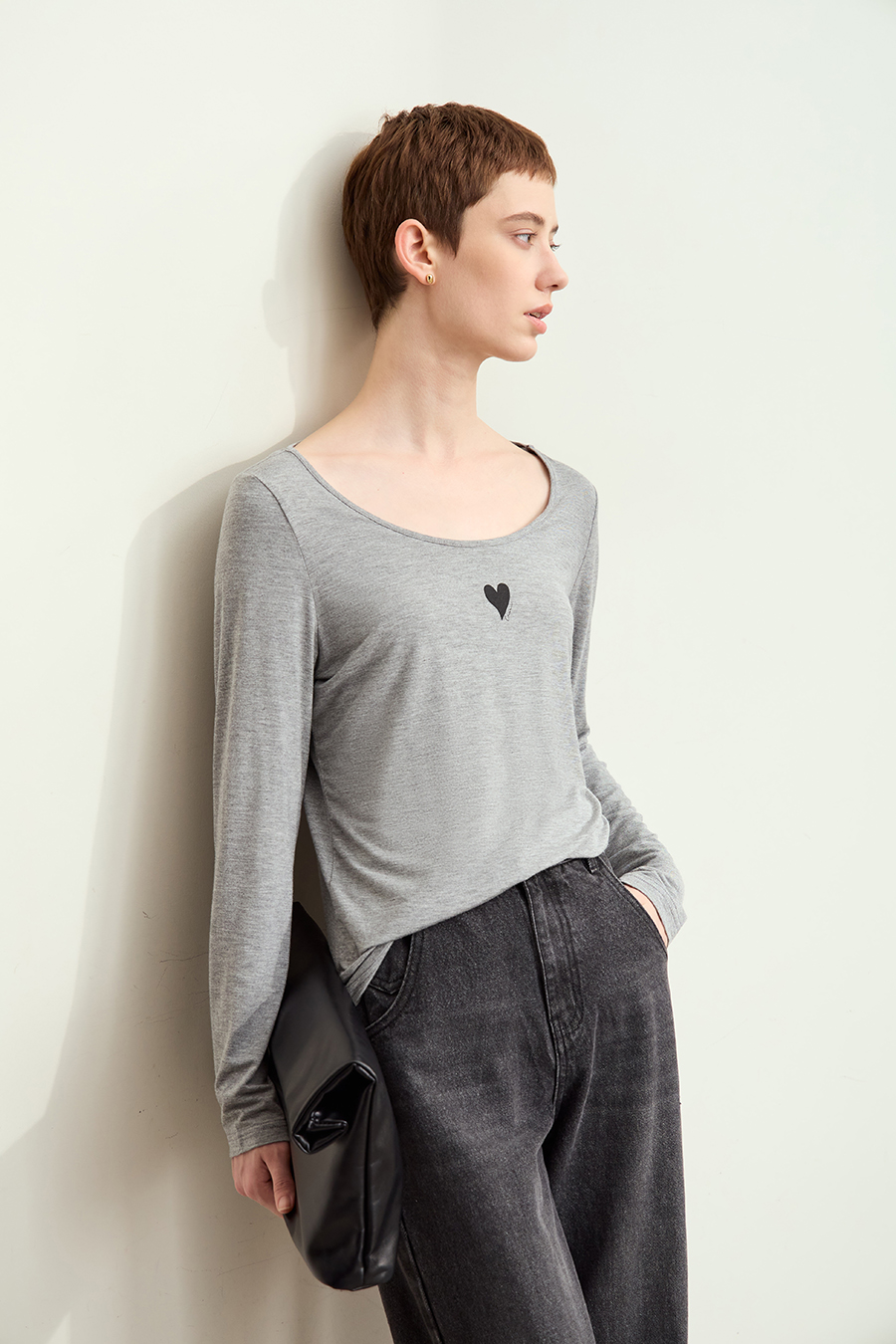 Crew Neck Heart Print T-shirt