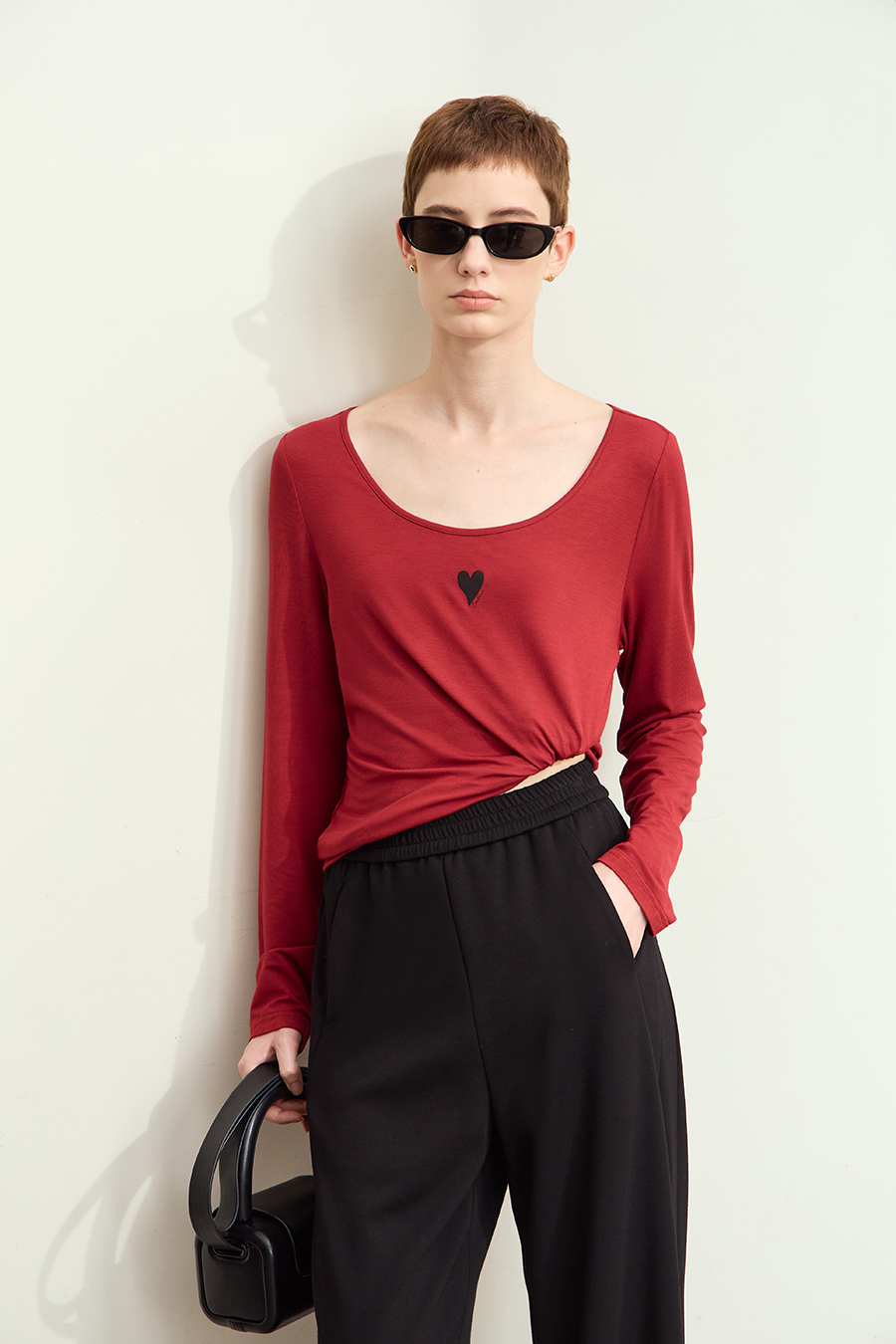 Crew Neck Heart Print T-shirt