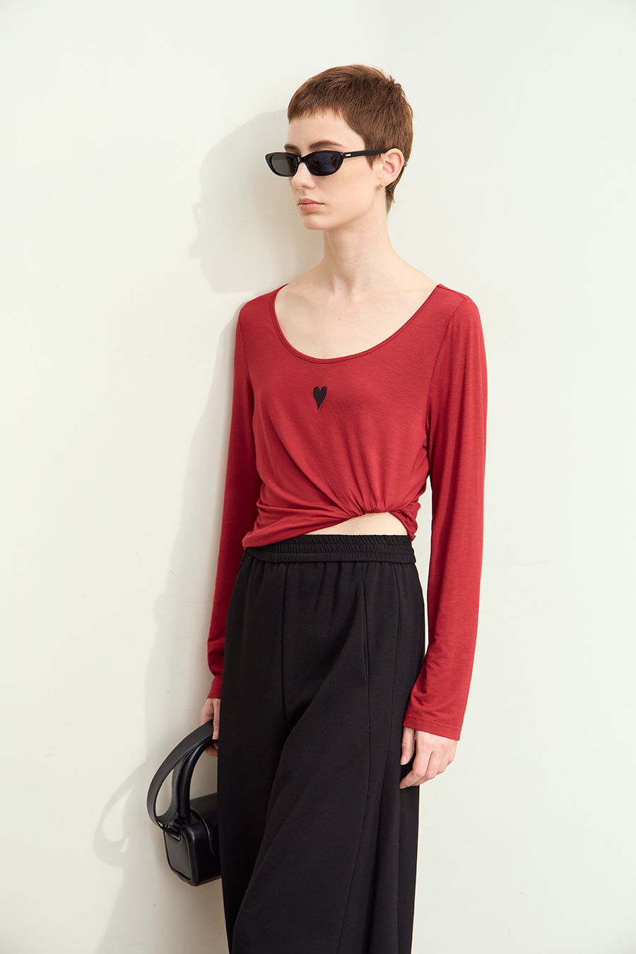 Crew Neck Heart Print T-shirt