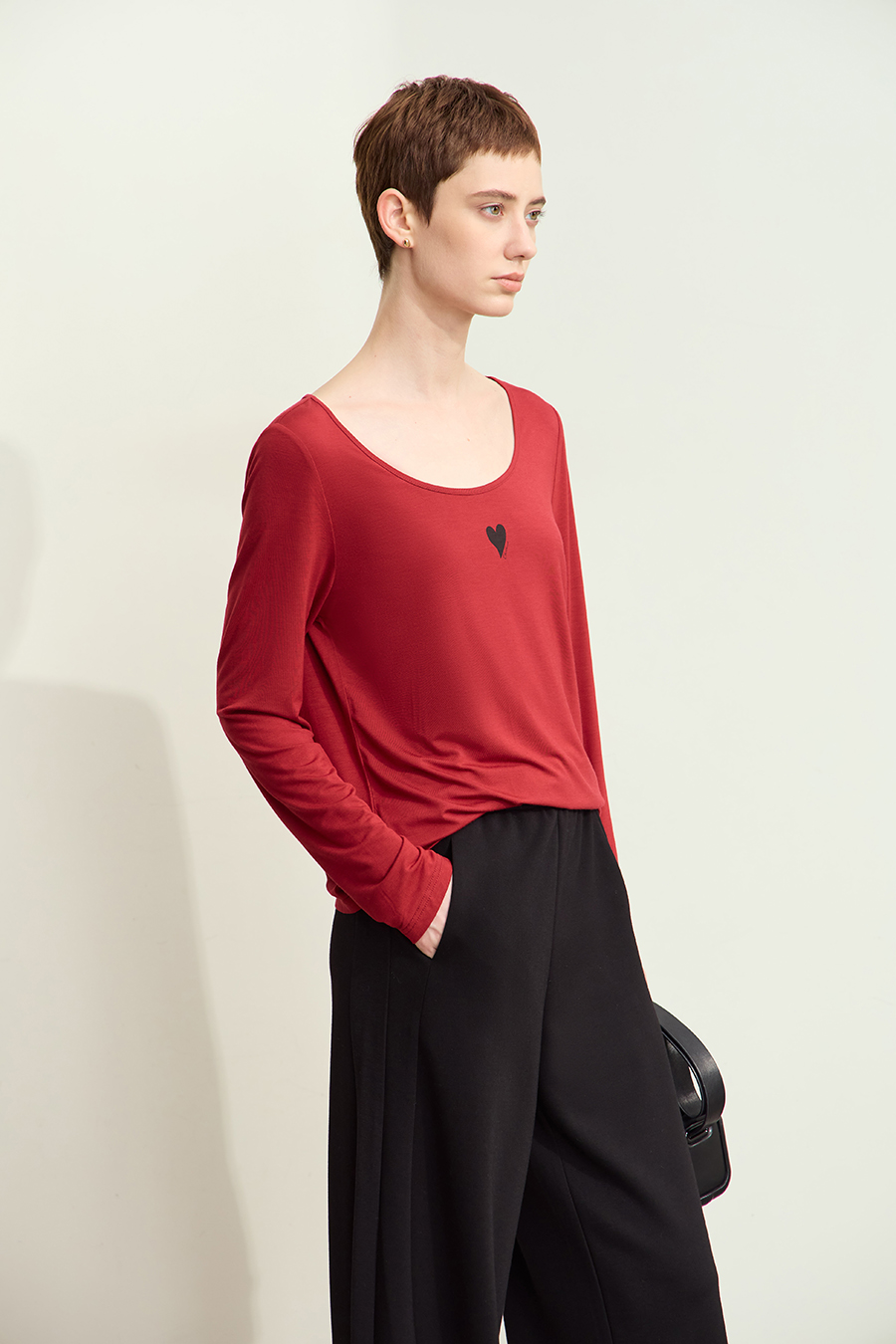 Crew Neck Heart Print T-shirt