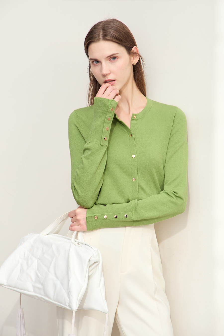 Metal Button Knitted Cardigan|AMII-AMII.com