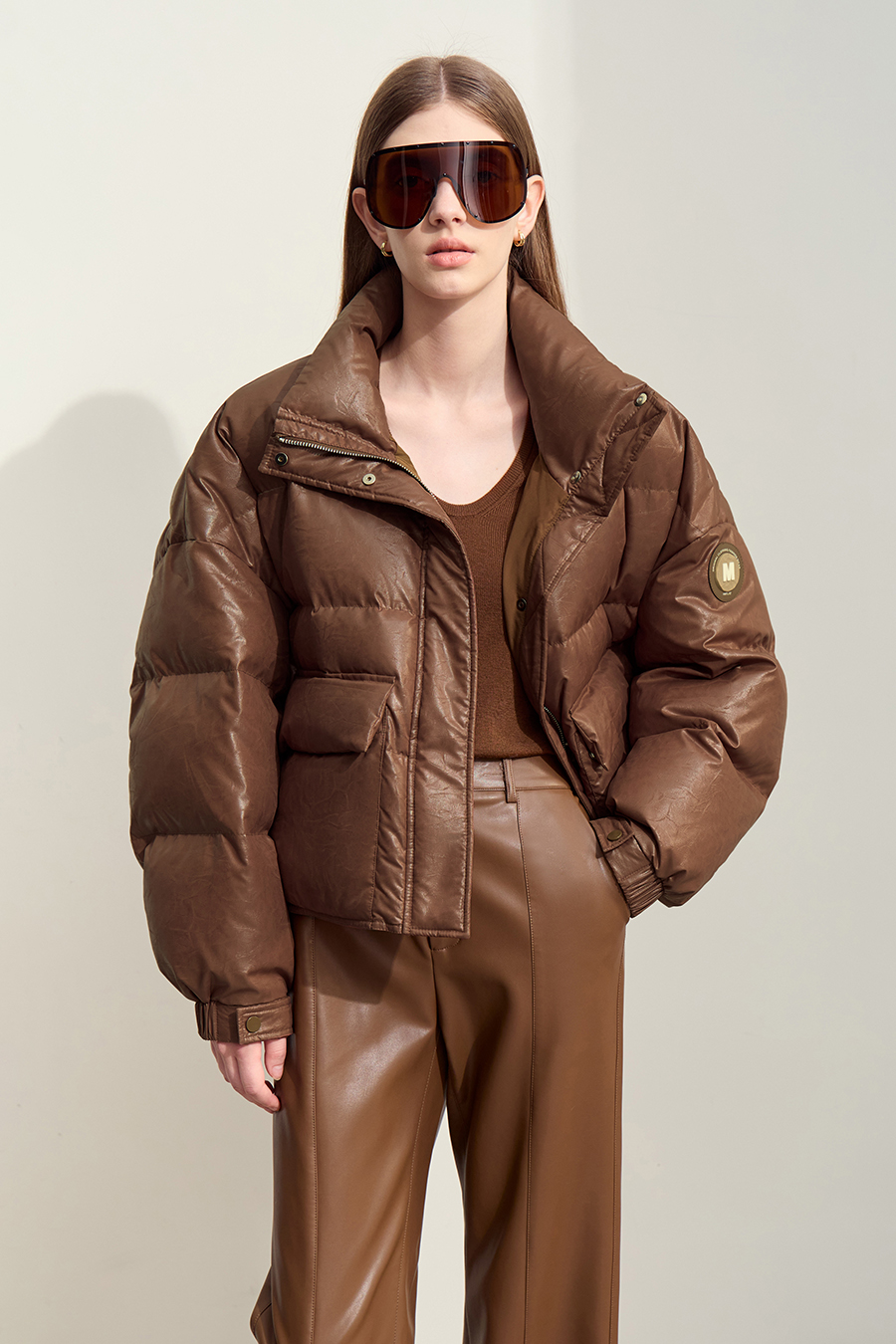 Ultra - loose Faux Leather Down Jacket|AMII-AMII.com