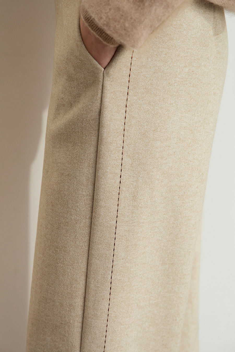 Herringbone Wide - leg Long Pants|AMII-AMII.com