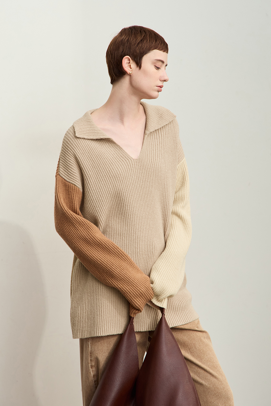 Color Block Loose Sweater|AMII-AMII.com